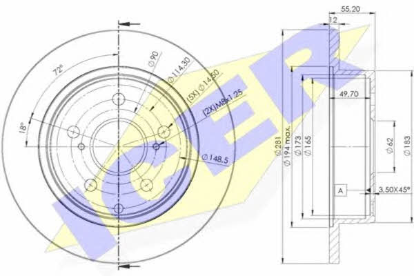 Icer 78BD2882-2 Rear brake disc, non-ventilated 78BD28822: Buy near me in Poland at 2407.PL - Good price!