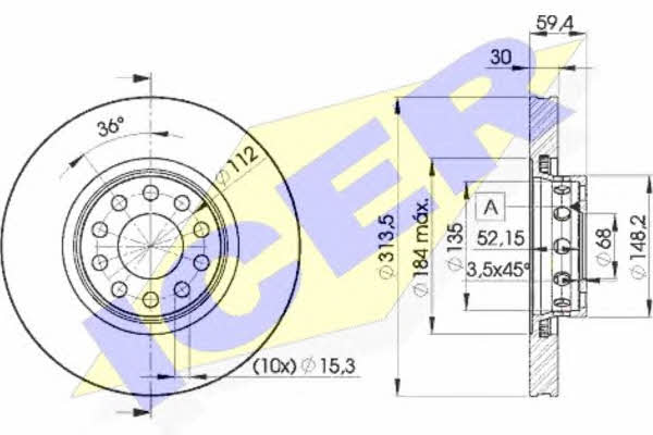 Icer 78BD8015-2 Front brake disc ventilated 78BD80152: Buy near me in Poland at 2407.PL - Good price!