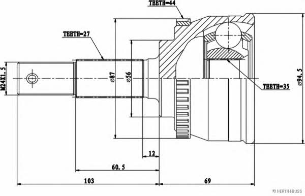 Jakoparts J2821156 Шарнир равных угловых скоростей (ШРУС) J2821156: Отличная цена - Купить в Польше на 2407.PL!