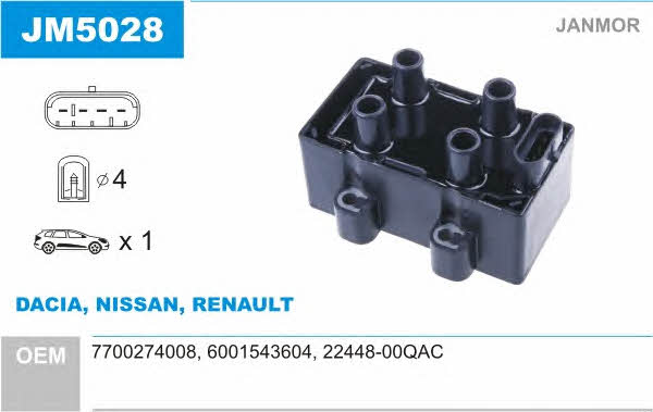 Janmor JM5028 Ignition coil JM5028: Buy near me in Poland at 2407.PL - Good price!