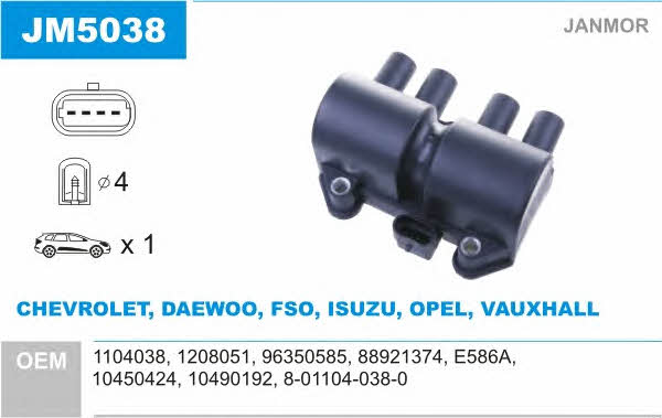 Janmor JM5038 Ignition coil JM5038: Buy near me in Poland at 2407.PL - Good price!