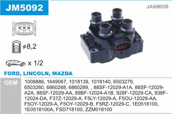 Janmor JM5092 Ignition coil JM5092: Buy near me at 2407.PL in Poland at an Affordable price!