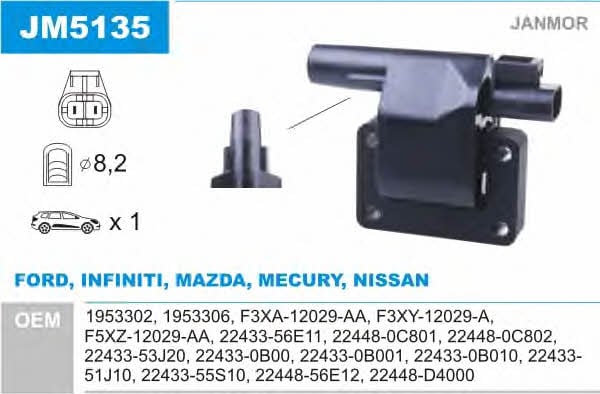 Janmor JM5135 Ignition coil JM5135: Buy near me at 2407.PL in Poland at an Affordable price!
