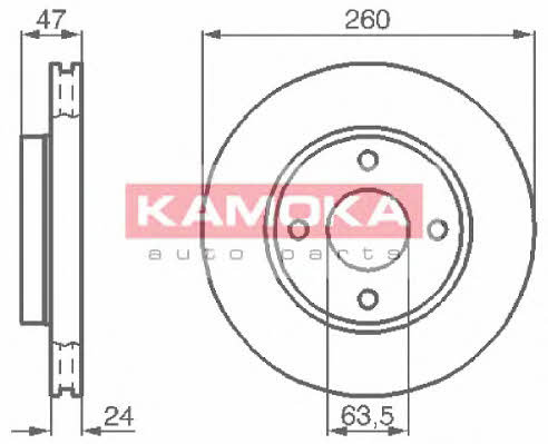 Kamoka 103728 Front brake disc ventilated 103728: Buy near me in Poland at 2407.PL - Good price!