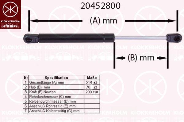 Klokkerholm 20452800 Gas hood spring 20452800: Buy near me in Poland at 2407.PL - Good price!