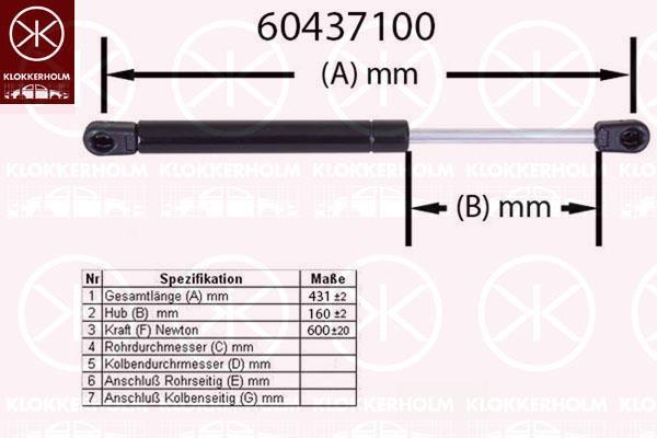 Klokkerholm 60437100 Пружина газовая багажника 60437100: Отличная цена - Купить в Польше на 2407.PL!