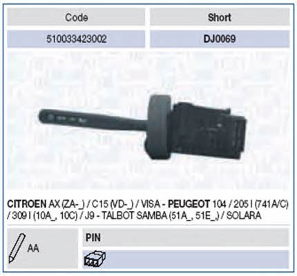 Magneti marelli 510033423002 Stalk switch 510033423002: Buy near me in Poland at 2407.PL - Good price!