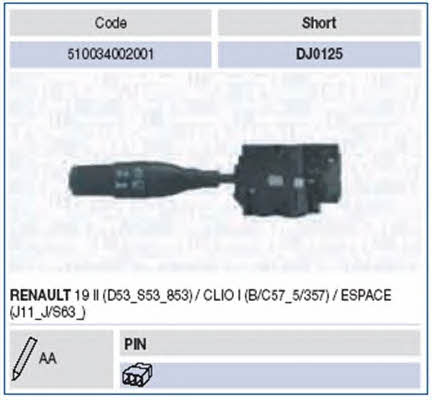 Magneti marelli 510034002001 Stalk switch 510034002001: Buy near me in Poland at 2407.PL - Good price!