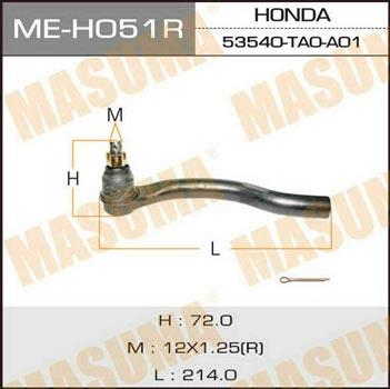 Masuma ME-H051R Tie rod end right MEH051R: Buy near me in Poland at 2407.PL - Good price!