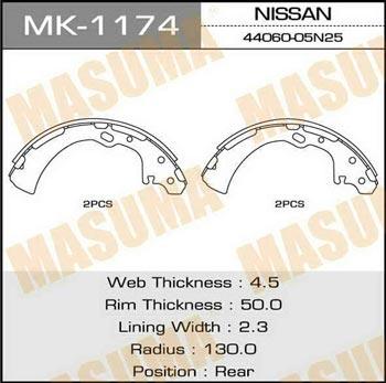 Masuma MK-1174 Brake shoe set MK1174: Buy near me in Poland at 2407.PL - Good price!
