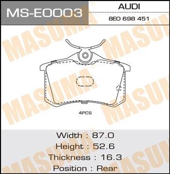 Masuma MS-E0003 Brake shoe set MSE0003: Buy near me at 2407.PL in Poland at an Affordable price!