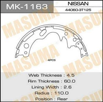 Masuma MK-1163 Bremsbackensatz MK1163: Kaufen Sie zu einem guten Preis in Polen bei 2407.PL!