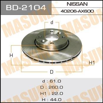 Masuma BD-2104 Тормозной диск передний вентилируемый BD2104: Отличная цена - Купить в Польше на 2407.PL!
