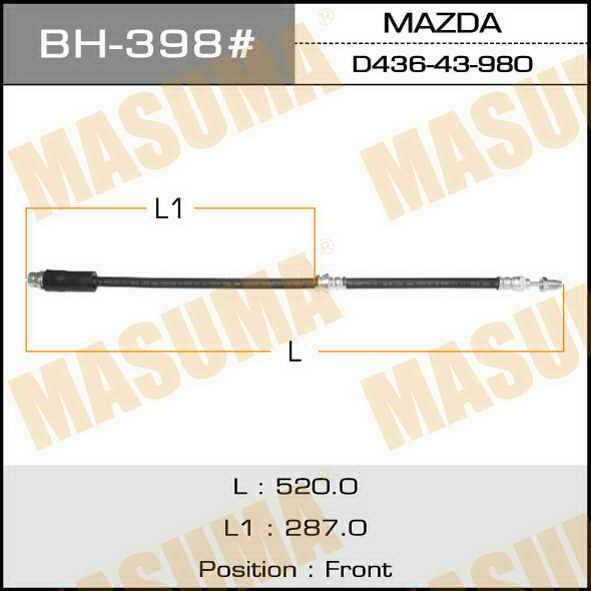 Masuma BH-398 Тормозной шланг BH398: Отличная цена - Купить в Польше на 2407.PL!