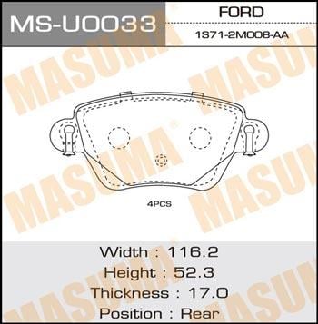 Masuma MS-U0033 Brake shoe set MSU0033: Buy near me in Poland at 2407.PL - Good price!