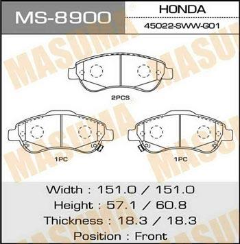 Masuma MS-8900 Brake shoe set MS8900: Buy near me in Poland at 2407.PL - Good price!