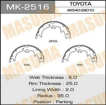Masuma MK-2516 Brake shoe set MK2516: Buy near me in Poland at 2407.PL - Good price!