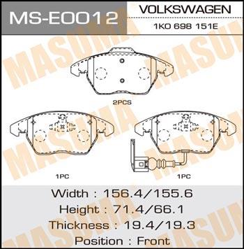 Masuma MS-E0012 Brake shoe set MSE0012: Buy near me in Poland at 2407.PL - Good price!