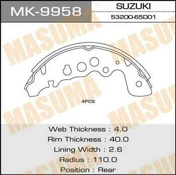 Masuma MK-9958 Brake shoe set MK9958: Buy near me in Poland at 2407.PL - Good price!