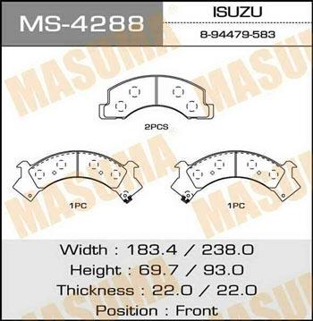 Masuma MS-4288 Brake shoe set MS4288: Buy near me in Poland at 2407.PL - Good price!