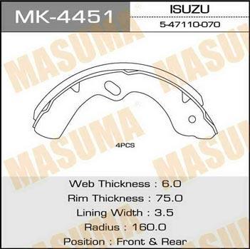 Masuma MK-4451 Brake shoe set MK4451: Buy near me in Poland at 2407.PL - Good price!