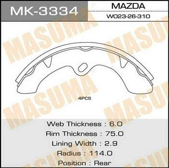 Masuma MK-3334 Brake shoe set MK3334: Buy near me in Poland at 2407.PL - Good price!