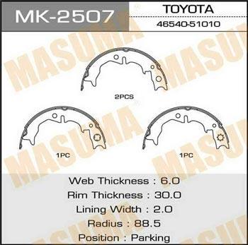 Masuma MK-2507 Brake shoe set MK2507: Buy near me in Poland at 2407.PL - Good price!