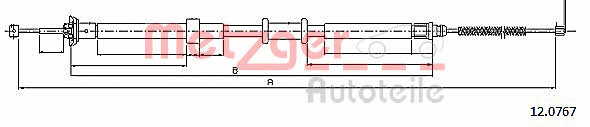 Metzger 12.0767 Parking brake cable left 120767: Buy near me in Poland at 2407.PL - Good price!