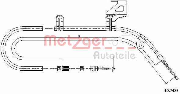 Metzger 10.7483 Parking brake cable, right 107483: Buy near me in Poland at 2407.PL - Good price!