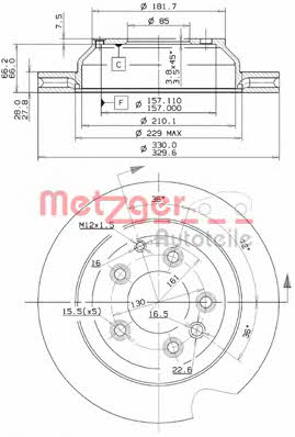 Metzger 25136 V Rear ventilated brake disc 25136V: Buy near me in Poland at 2407.PL - Good price!