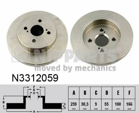 Nipparts N3312059 Rear brake disc, non-ventilated N3312059: Buy near me in Poland at 2407.PL - Good price!
