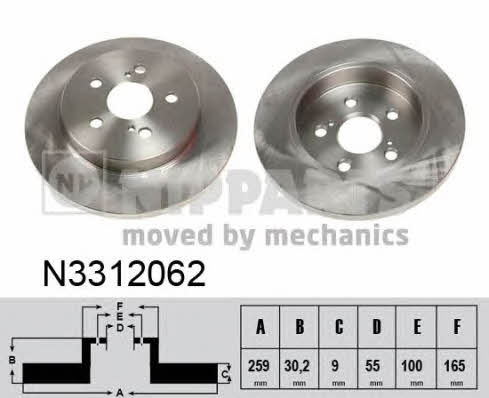 Nipparts N3312062 Rear brake disc, non-ventilated N3312062: Buy near me in Poland at 2407.PL - Good price!