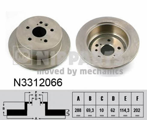Nipparts N3312066 Rear brake disc, non-ventilated N3312066: Buy near me in Poland at 2407.PL - Good price!
