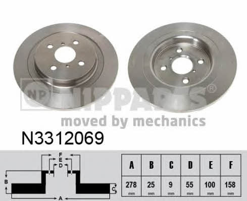 Nipparts N3312069 Rear brake disc, non-ventilated N3312069: Buy near me in Poland at 2407.PL - Good price!
