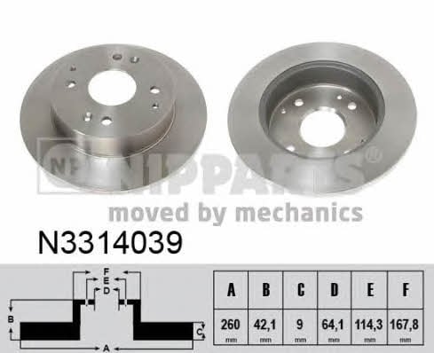 Nipparts N3314039 Rear brake disc, non-ventilated N3314039: Buy near me in Poland at 2407.PL - Good price!