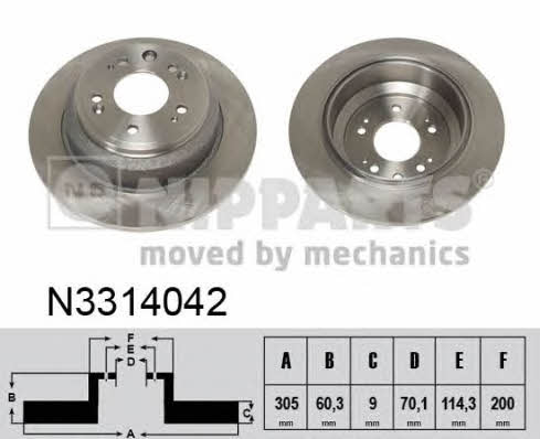 Nipparts N3314042 Rear brake disc, non-ventilated N3314042: Buy near me in Poland at 2407.PL - Good price!