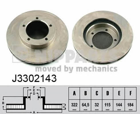 Nipparts J3302143 Front brake disc ventilated J3302143: Buy near me in Poland at 2407.PL - Good price!
