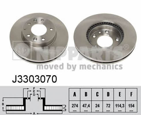 Nipparts J3303070 Front brake disc ventilated J3303070: Buy near me in Poland at 2407.PL - Good price!
