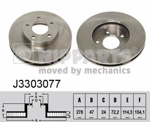 Nipparts J3303077 Front brake disc ventilated J3303077: Buy near me in Poland at 2407.PL - Good price!