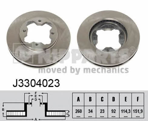 Nipparts J3304023 Front brake disc ventilated J3304023: Buy near me in Poland at 2407.PL - Good price!
