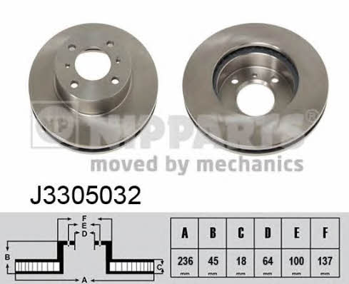 Nipparts J3305032 Front brake disc ventilated J3305032: Buy near me in Poland at 2407.PL - Good price!