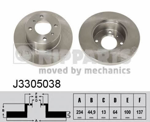 Nipparts J3305038 Unventilated front brake disc J3305038: Buy near me in Poland at 2407.PL - Good price!