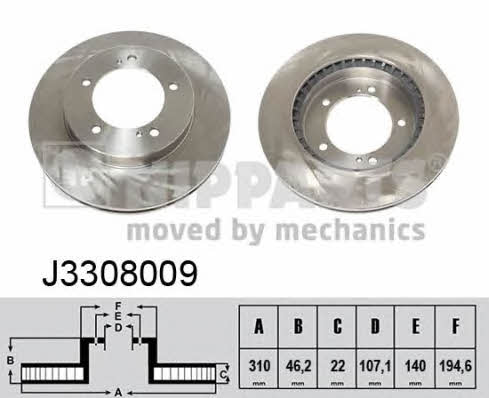 Nipparts J3308009 Front brake disc ventilated J3308009: Buy near me in Poland at 2407.PL - Good price!