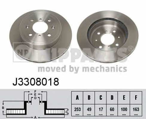 Nipparts J3308018 Front brake disc ventilated J3308018: Buy near me in Poland at 2407.PL - Good price!