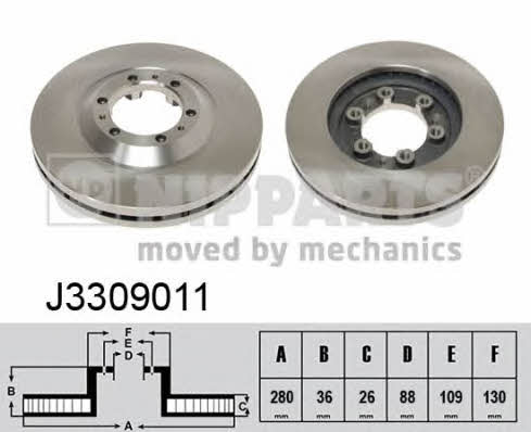 Nipparts J3309011 Front brake disc ventilated J3309011: Buy near me in Poland at 2407.PL - Good price!