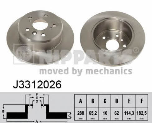 Nipparts J3312026 Rear brake disc, non-ventilated J3312026: Buy near me in Poland at 2407.PL - Good price!