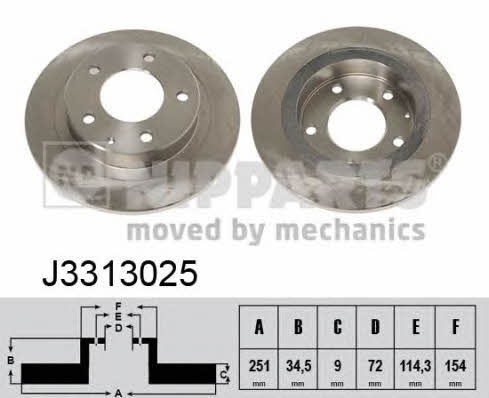 Nipparts J3313025 Rear brake disc, non-ventilated J3313025: Buy near me in Poland at 2407.PL - Good price!
