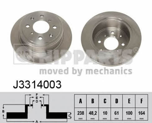 Nipparts J3314003 Rear brake disc, non-ventilated J3314003: Buy near me in Poland at 2407.PL - Good price!