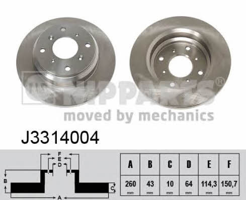 Nipparts J3314004 Rear brake disc, non-ventilated J3314004: Buy near me in Poland at 2407.PL - Good price!