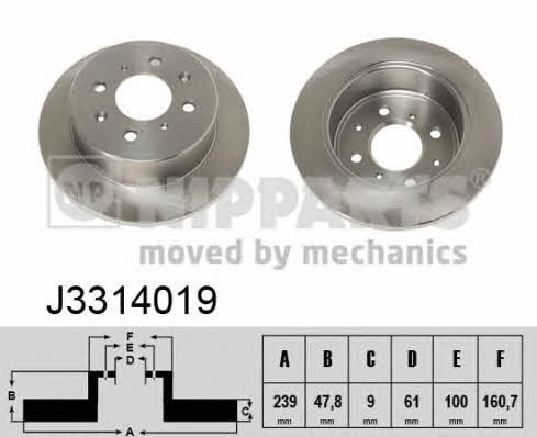 Nipparts J3314019 Rear brake disc, non-ventilated J3314019: Buy near me in Poland at 2407.PL - Good price!